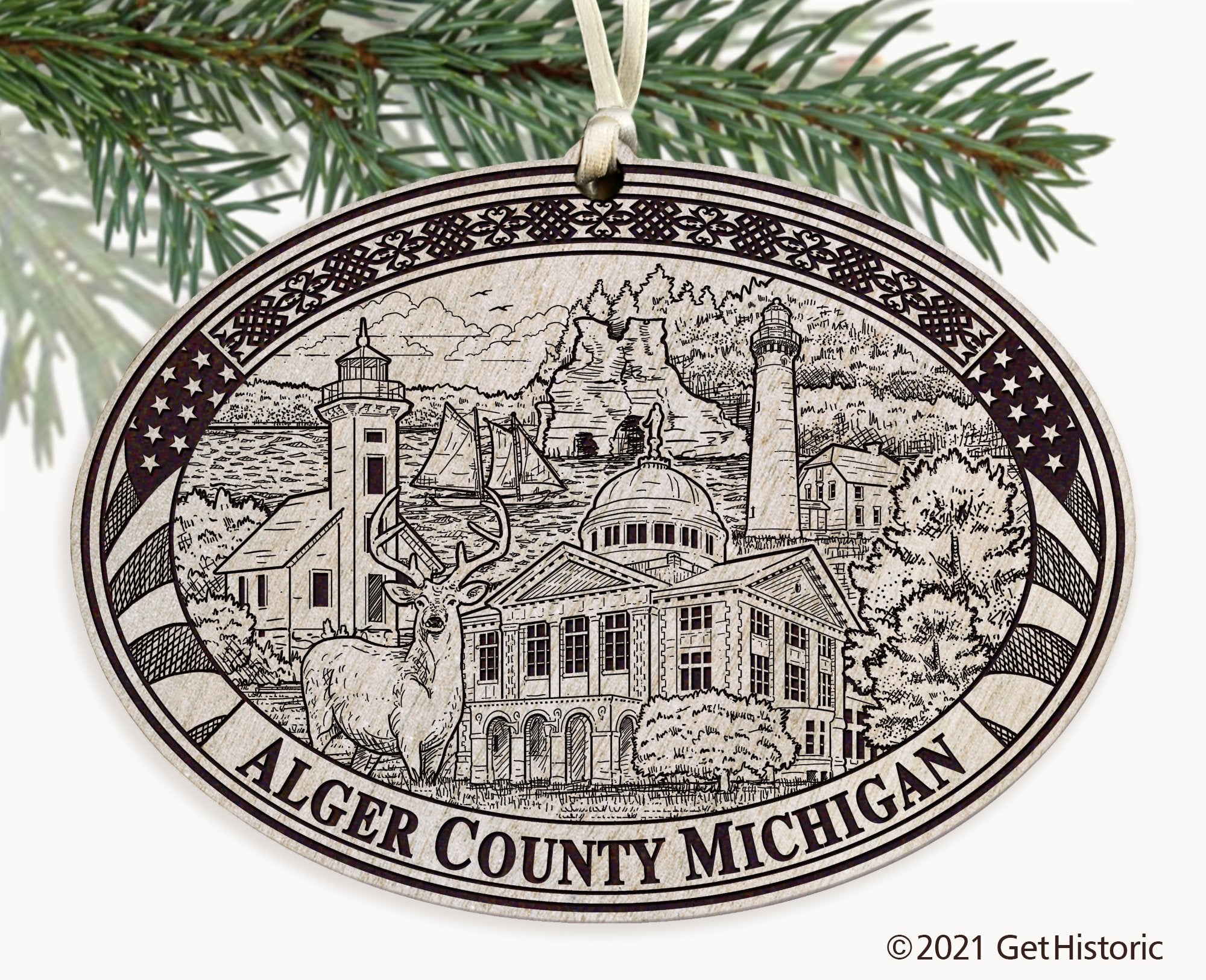 Alger County Michigan Engraved Ornament