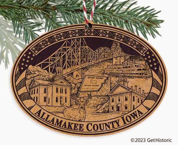 Allamakee County Iowa Engraved Natural Ornament