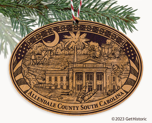 Allendale County South Carolina Engraved Natural Ornament