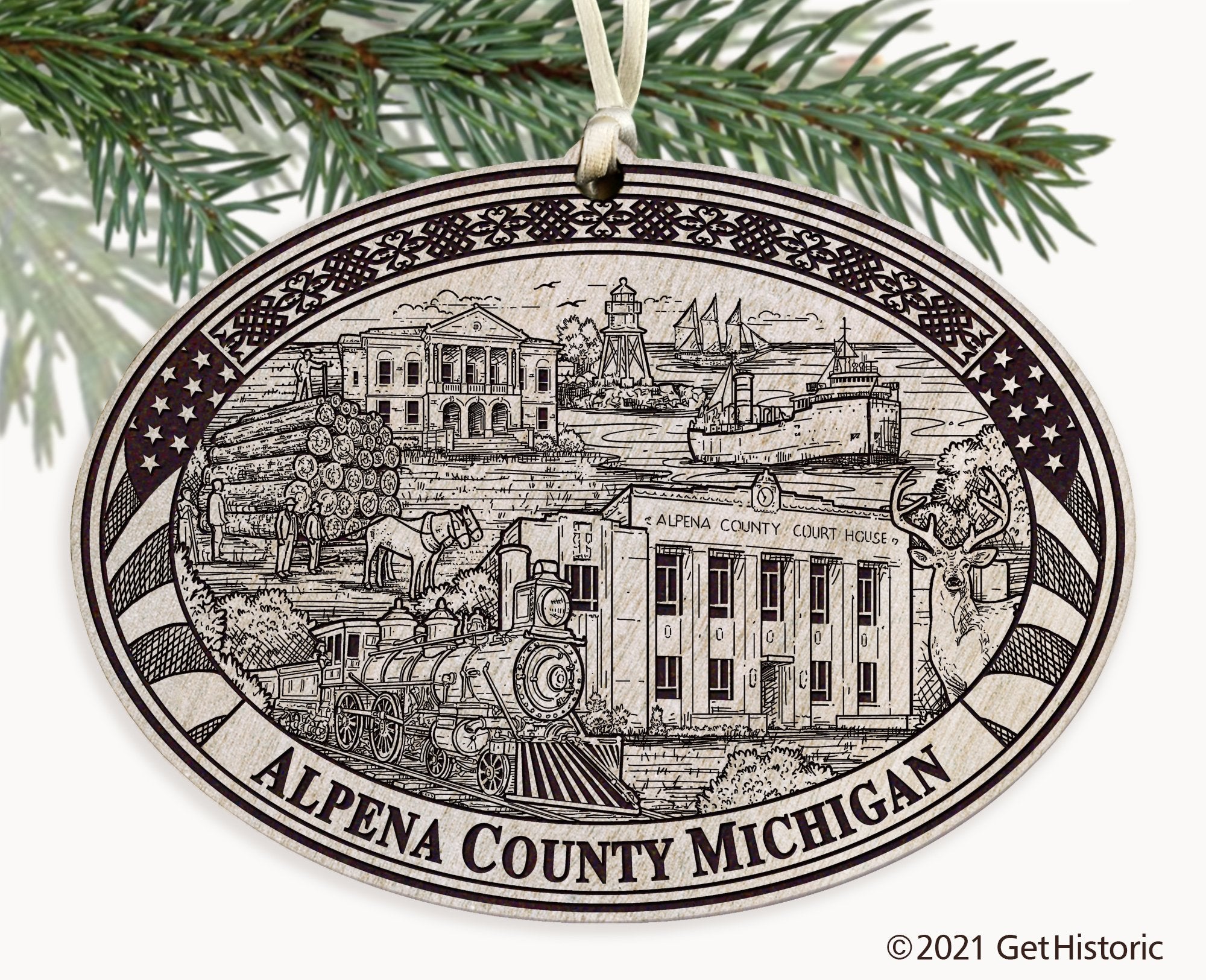 Alpena County Michigan Engraved Ornament