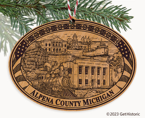 Alpena County Michigan Engraved Natural Ornament