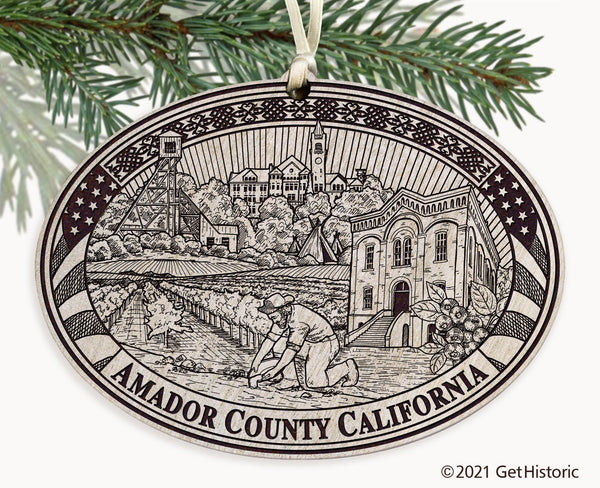 Amador County California Engraved Ornament