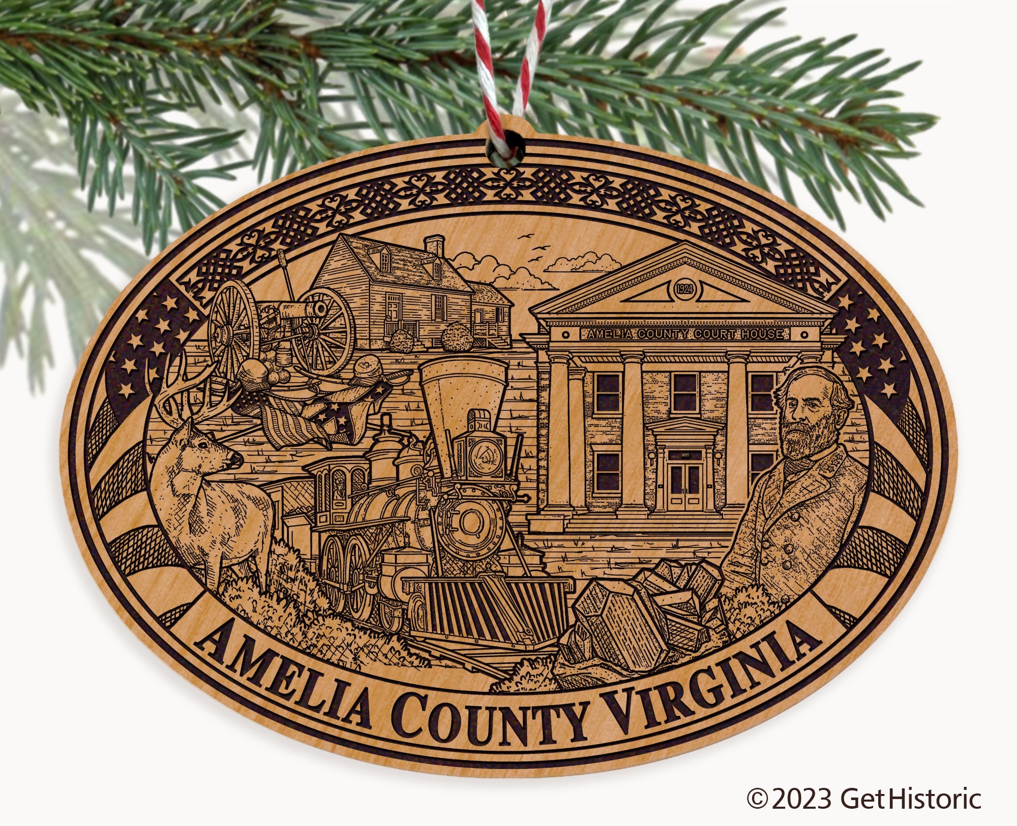 Amelia County Virginia Engraved Natural Ornament