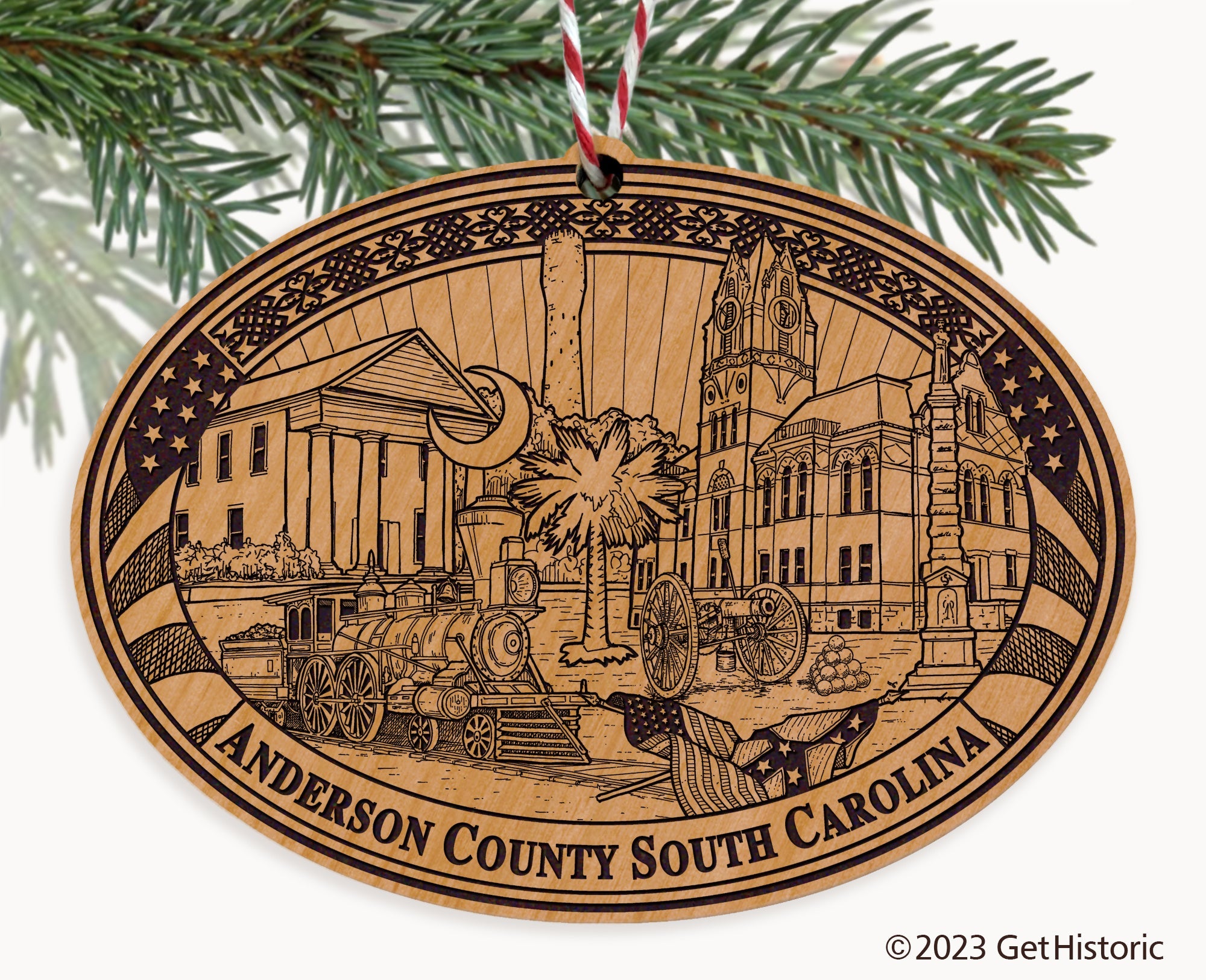 Anderson County South Carolina Engraved Natural Ornament