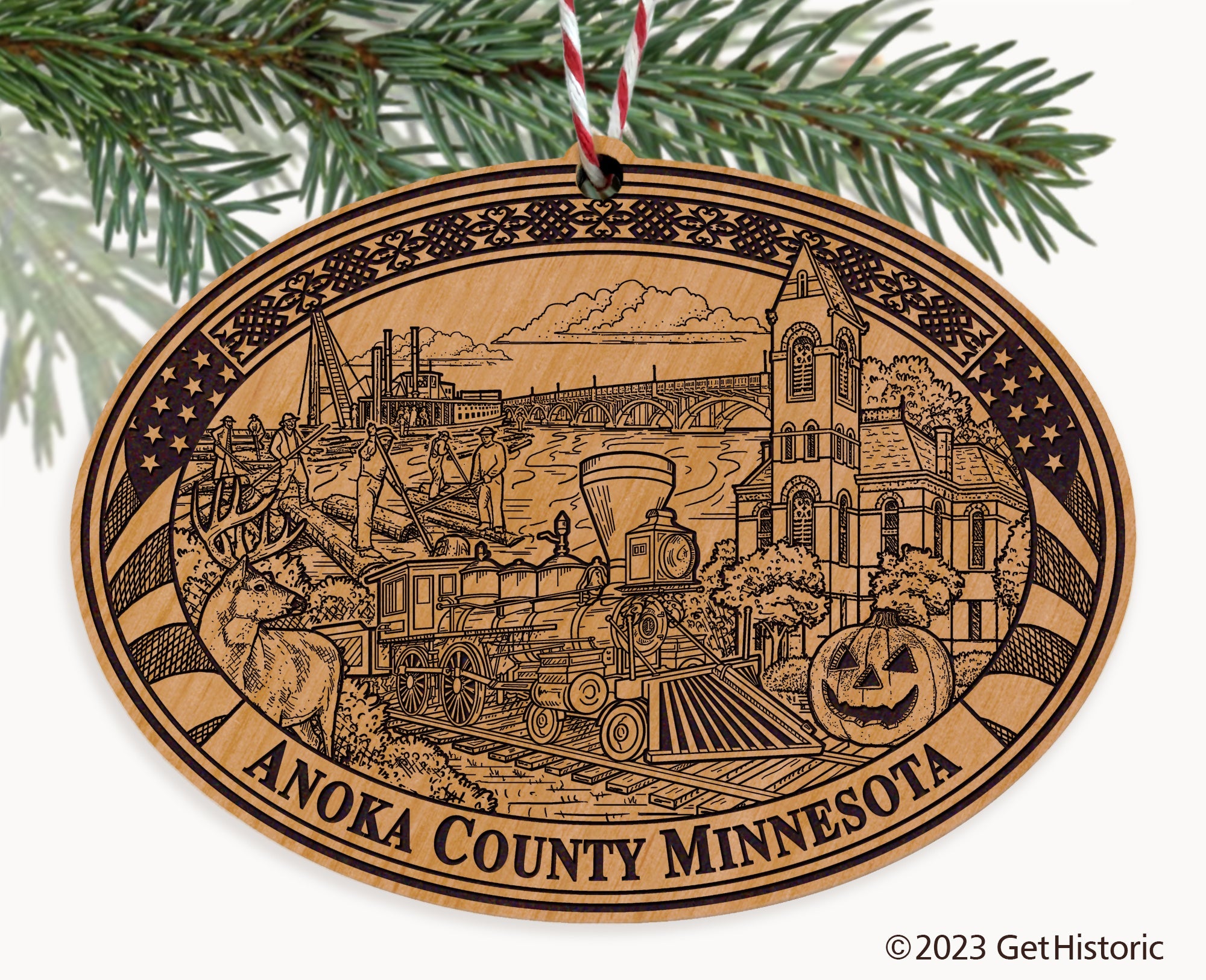 Anoka County Minnesota Engraved Natural Ornament