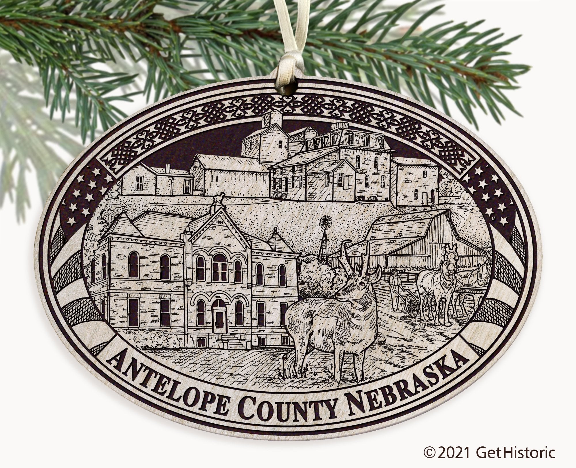 Antelope County Nebraska Engraved Ornament