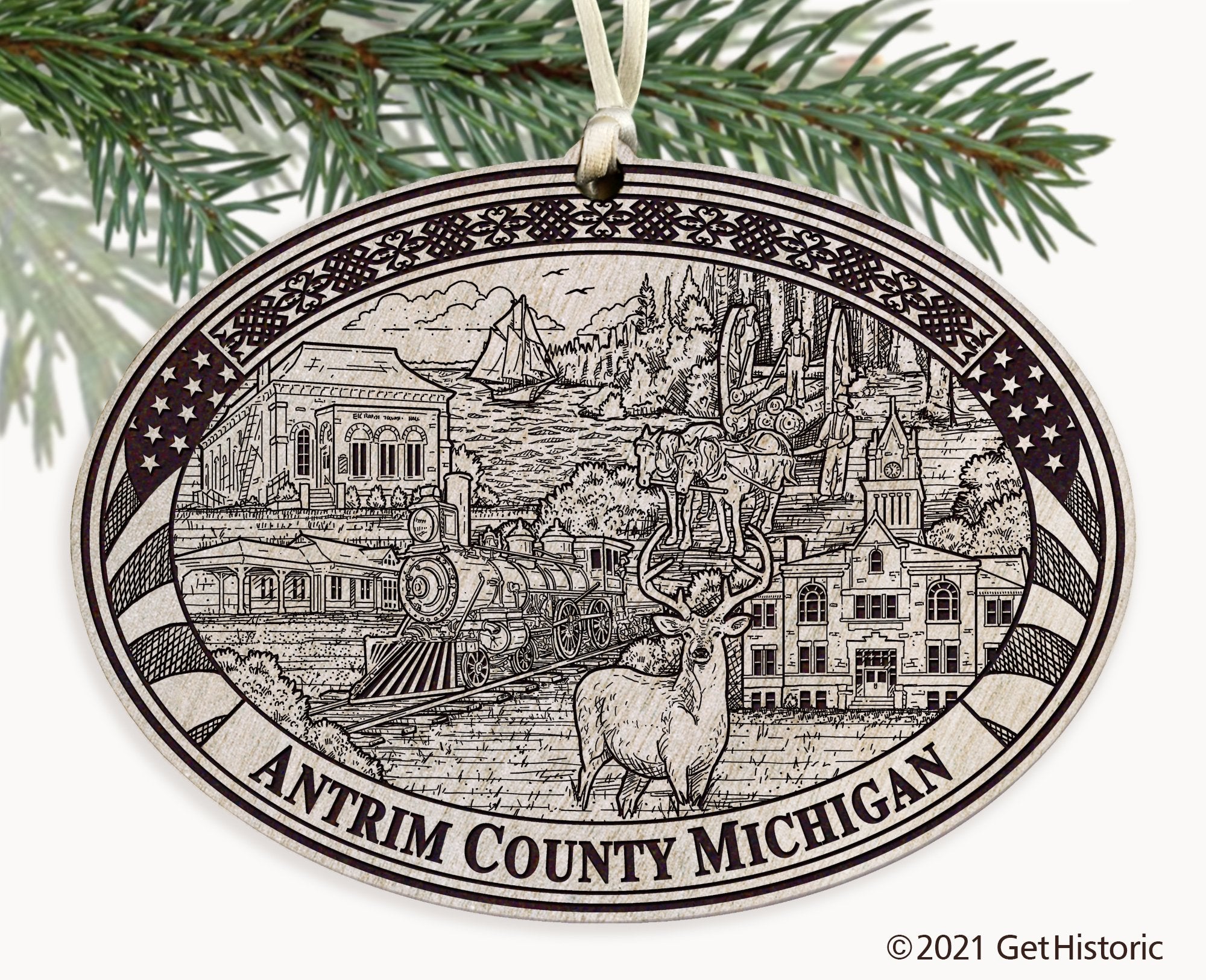 Antrim County Michigan Engraved Ornament