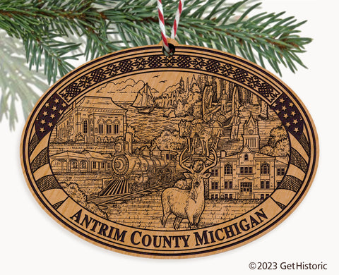 Antrim County Michigan Engraved Natural Ornament