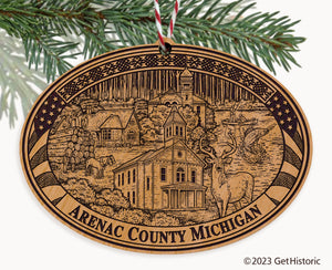 Arenac County Michigan Engraved Natural Ornament