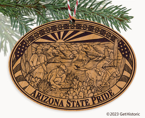 Arizona State Natural Wood Engraved Ornament