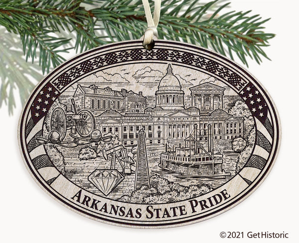Arkansas State Engraved Ornament