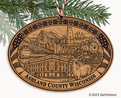 Ashland County Wisconsin Engraved Natural Ornament