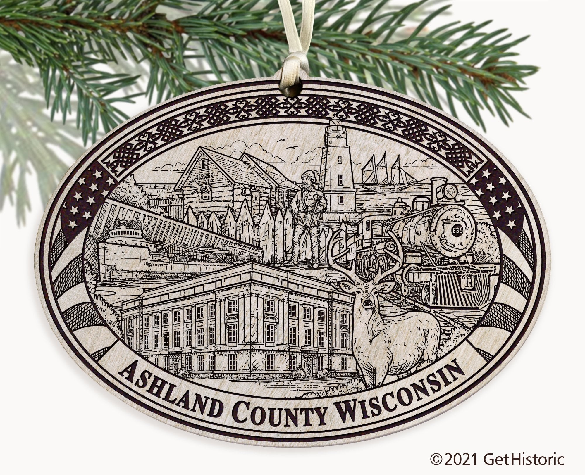 Ashland County Wisconsin Engraved Ornament