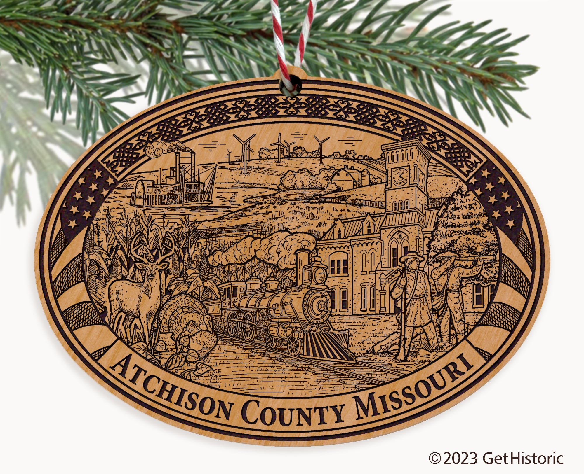 Atchison County Missouri Engraved Natural Ornament