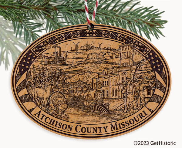 Atchison County Missouri Engraved Natural Ornament