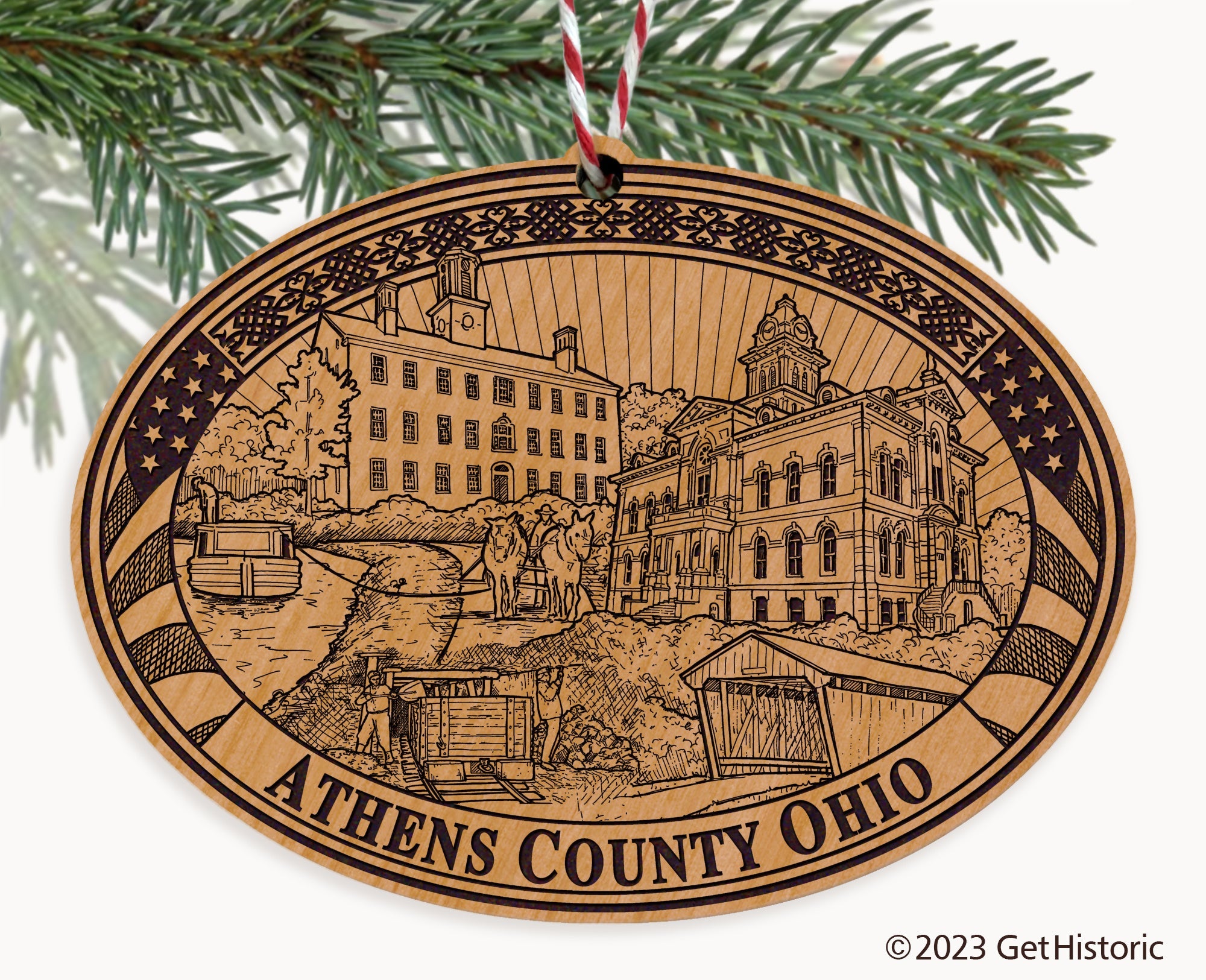Athens County Ohio Engraved Natural Ornament