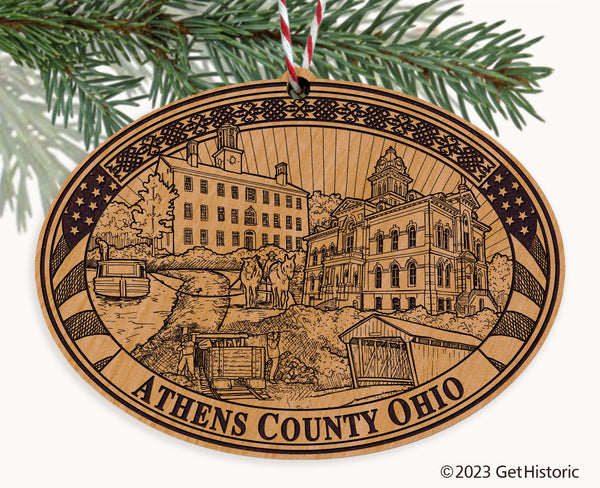 Athens County Ohio Engraved Natural Ornament