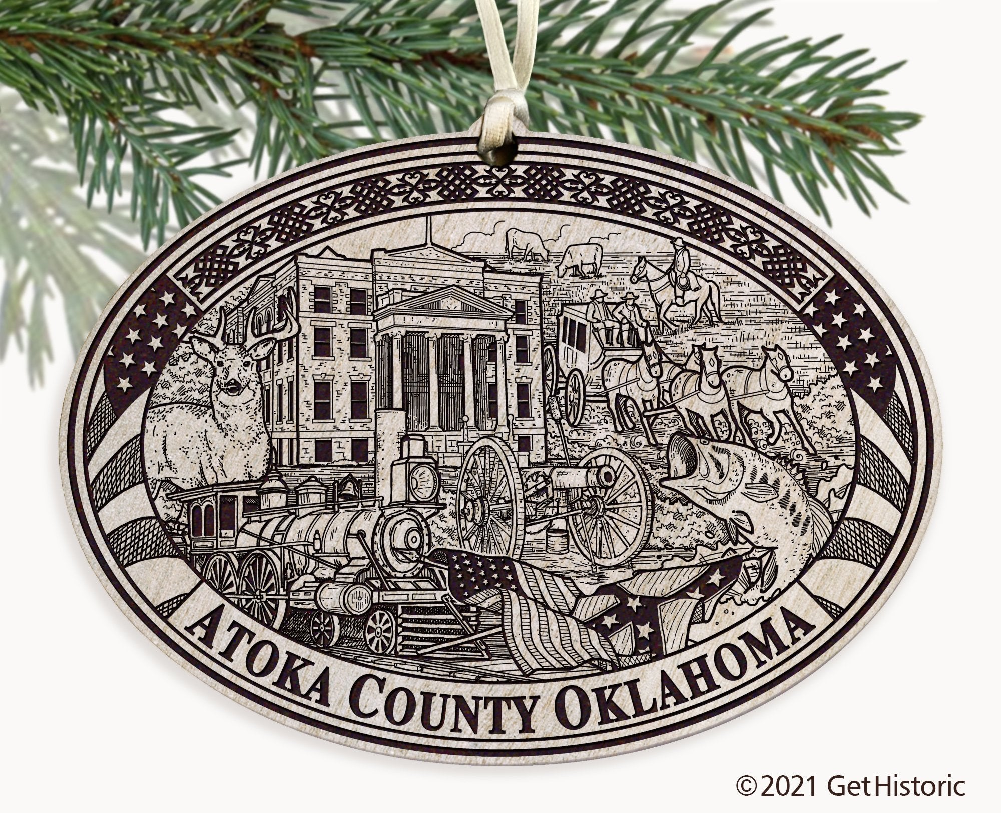Atoka County Oklahoma Engraved Ornament