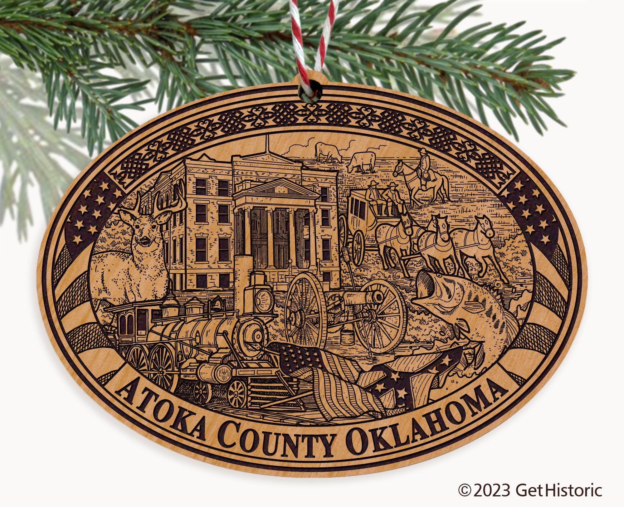 Atoka County Oklahoma Engraved Natural Ornament
