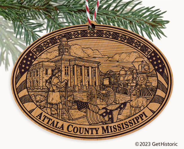 Attala County Mississippi Engraved Natural Ornament
