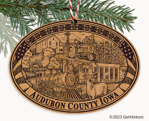 Audubon County Iowa Engraved Natural Ornament