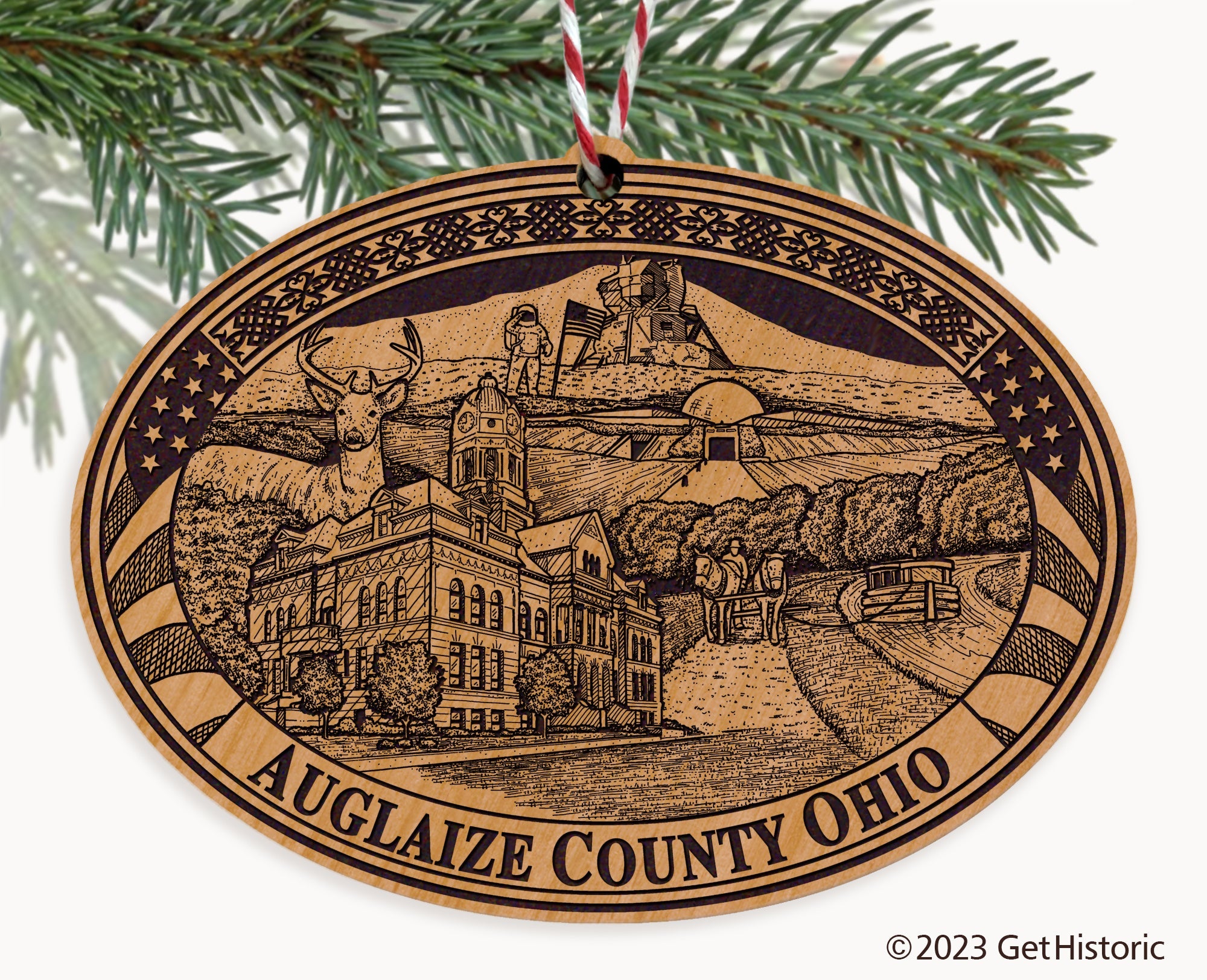 Auglaize County Ohio Engraved Natural Ornament