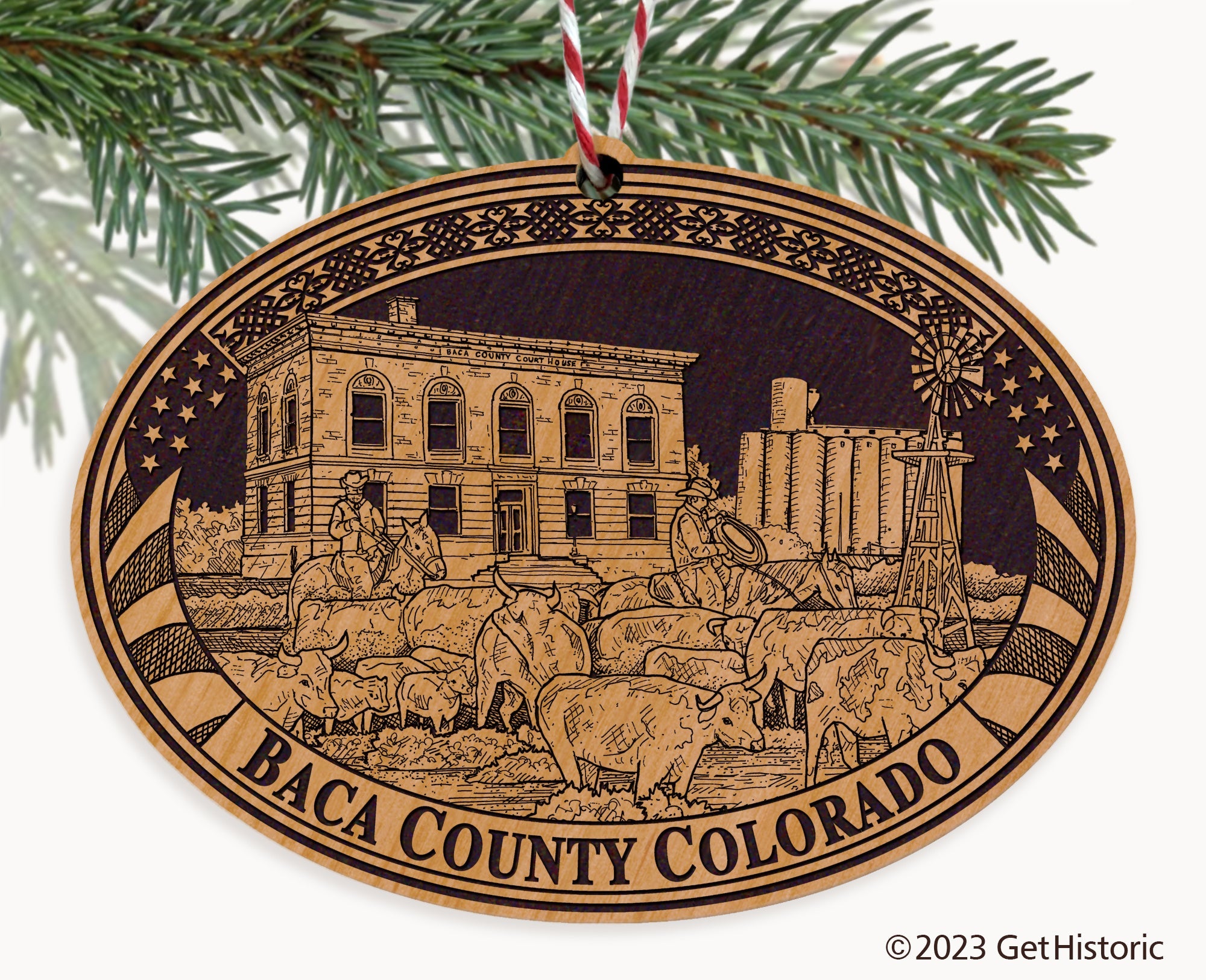 Baca County Colorado Engraved Natural Ornament