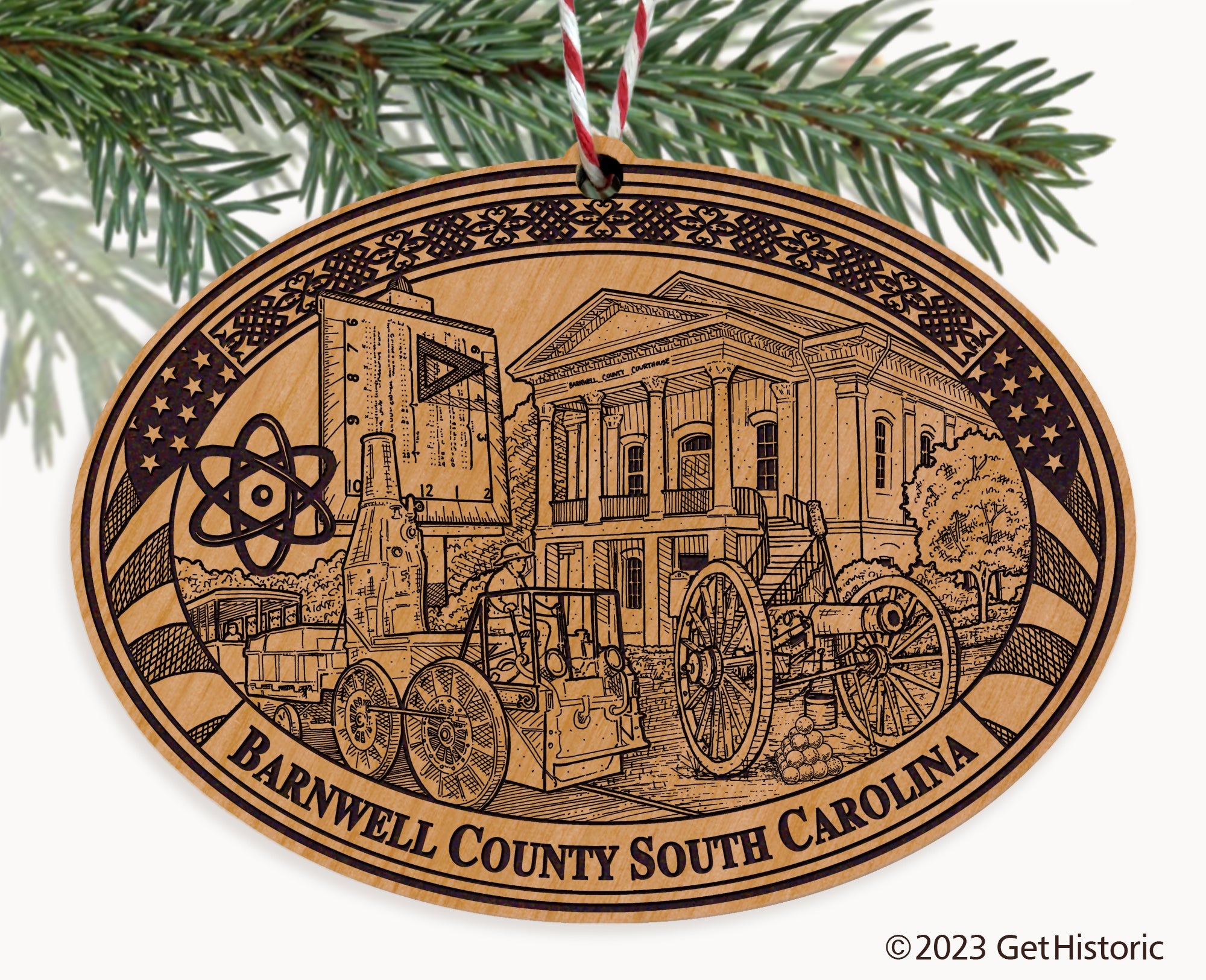 Barnwell County South Carolina Engraved Natural Ornament