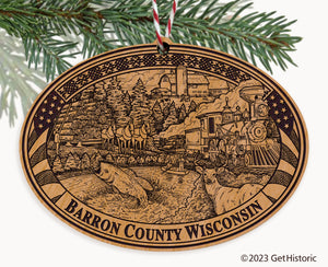 Barron County Wisconsin Engraved Natural Ornament