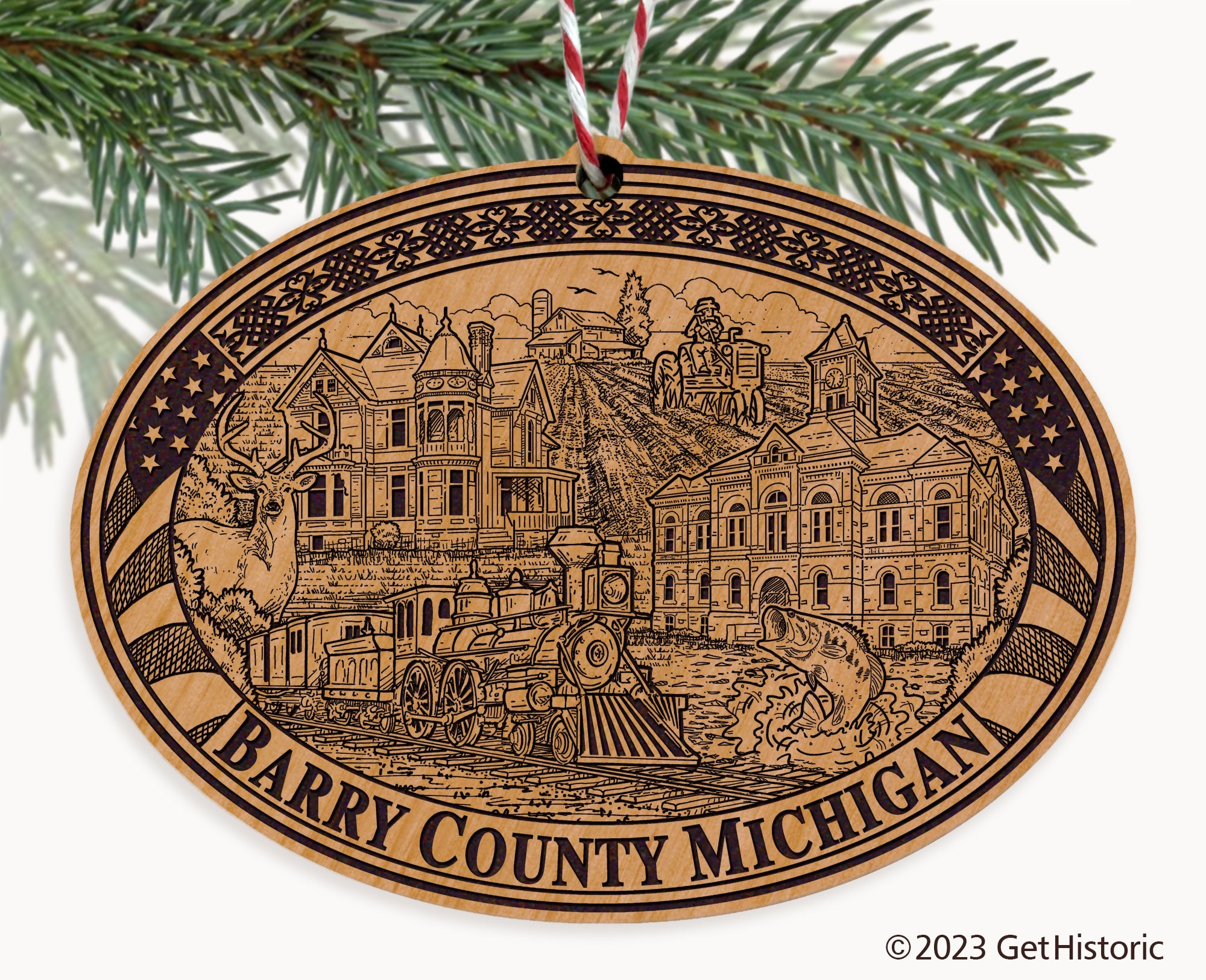 Barry County Michigan Engraved Natural Ornament