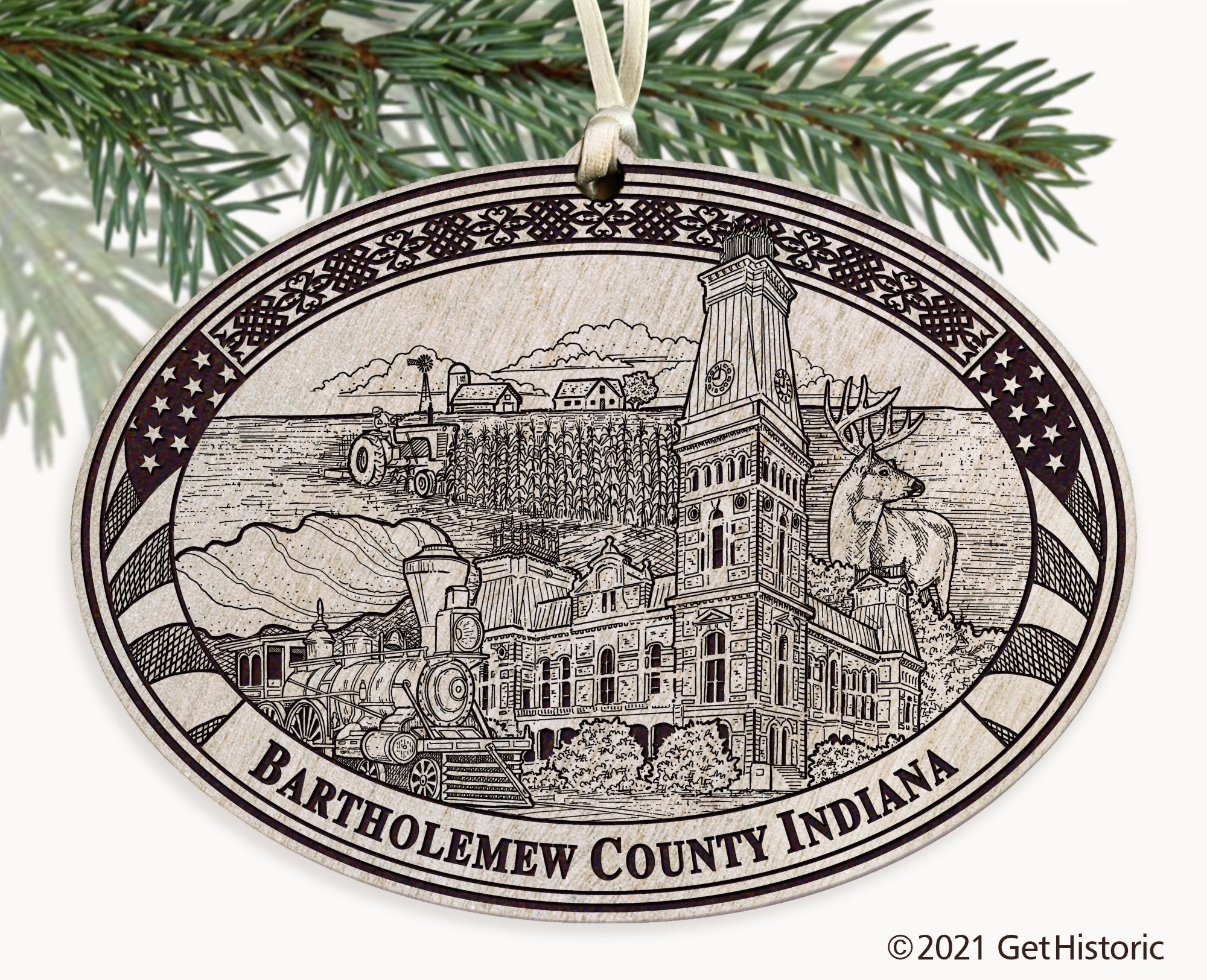 Bartholomew County Indiana Engraved Ornament