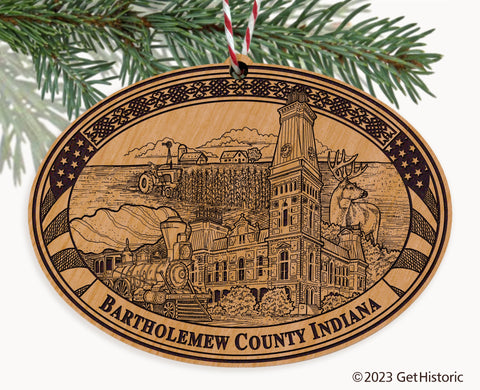 Bartholomew County Indiana Engraved Natural Ornament