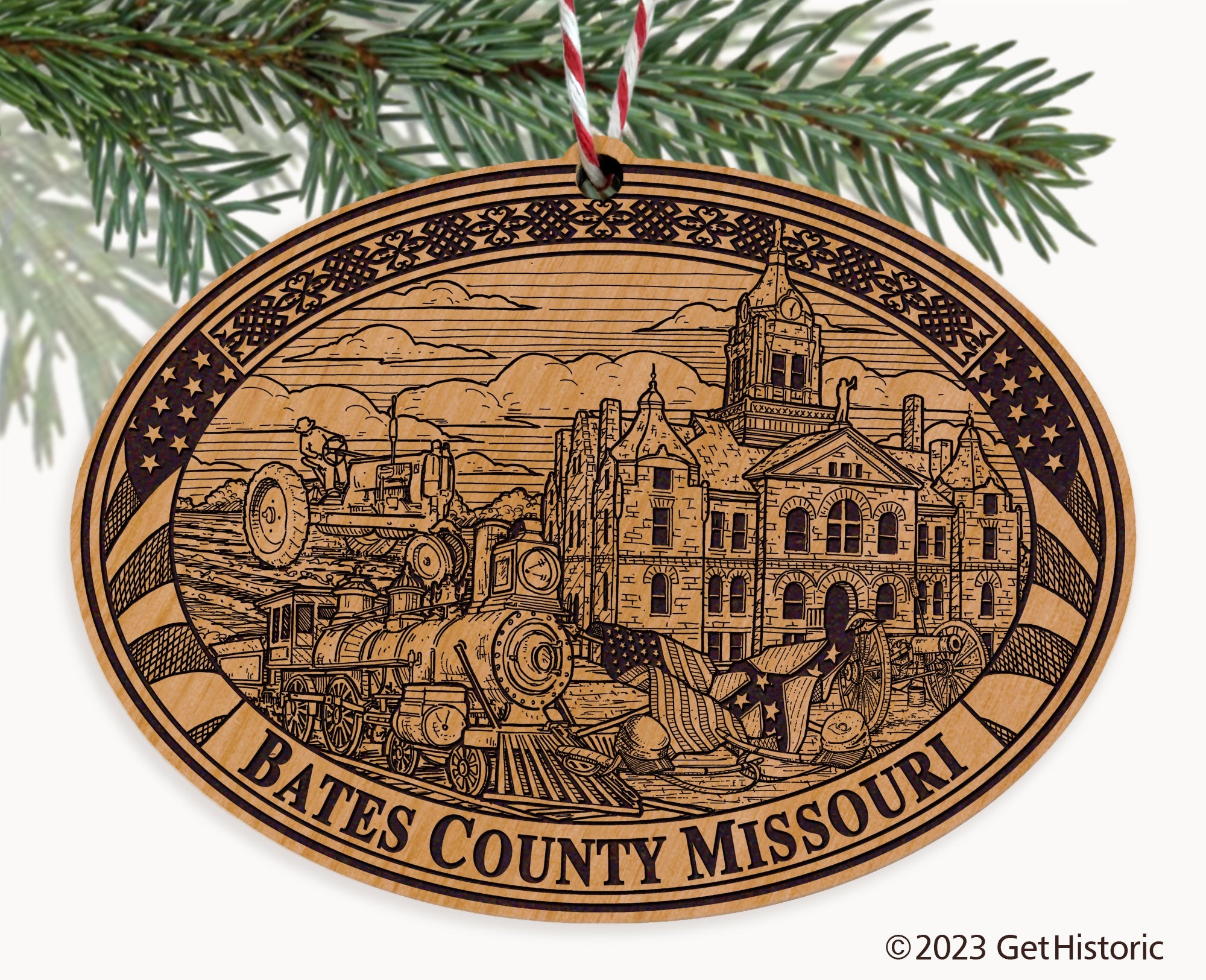 Bates County Missouri Engraved Natural Ornament