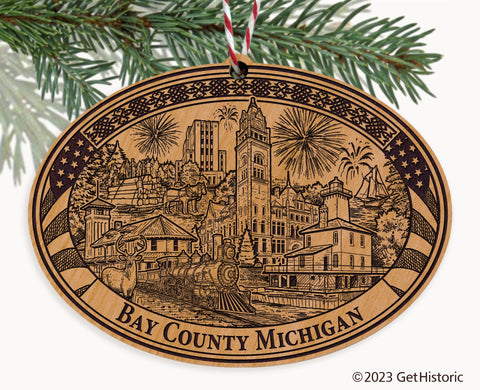 Bay County Michigan Engraved Natural Ornament