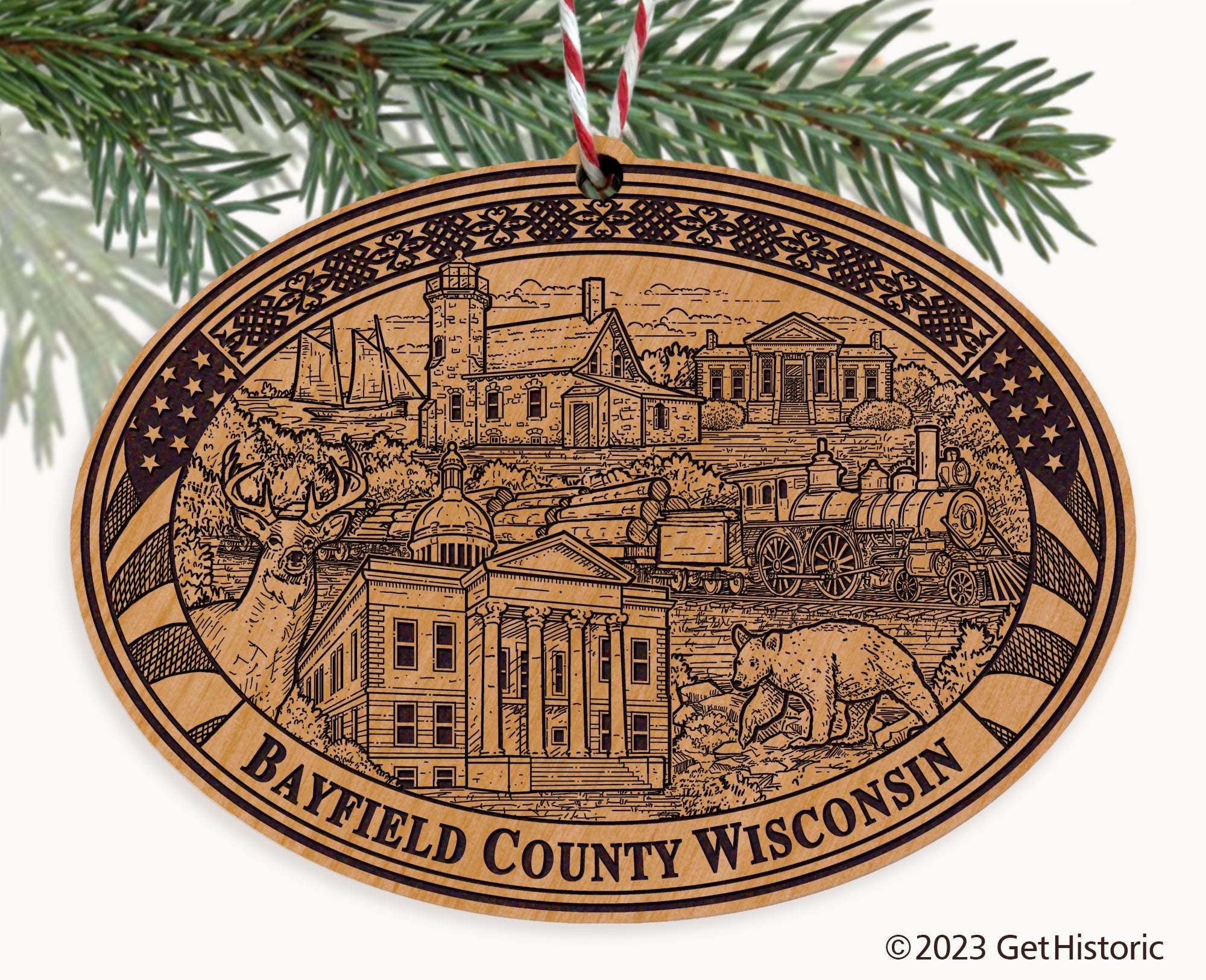 Bayfield County Wisconsin Engraved Natural Ornament