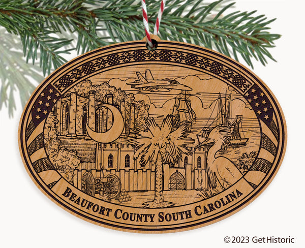 Beaufort County South Carolina Engraved Natural Ornament