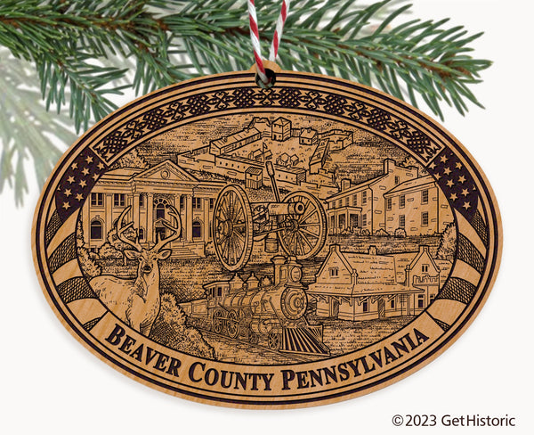 Beaver County Pennsylvania Engraved Natural Ornament