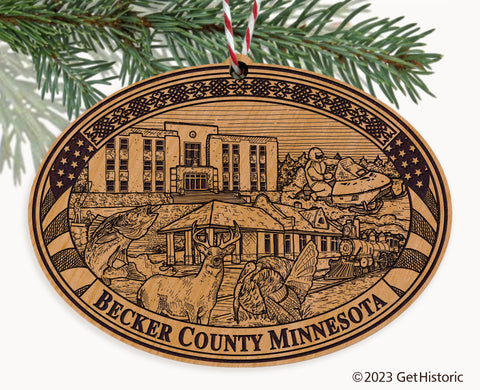 Becker County Minnesota Engraved Natural Ornament