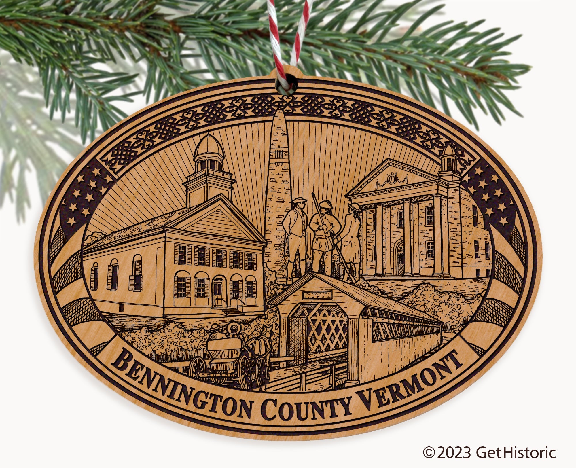 Bennington County Vermont Engraved Natural Ornament