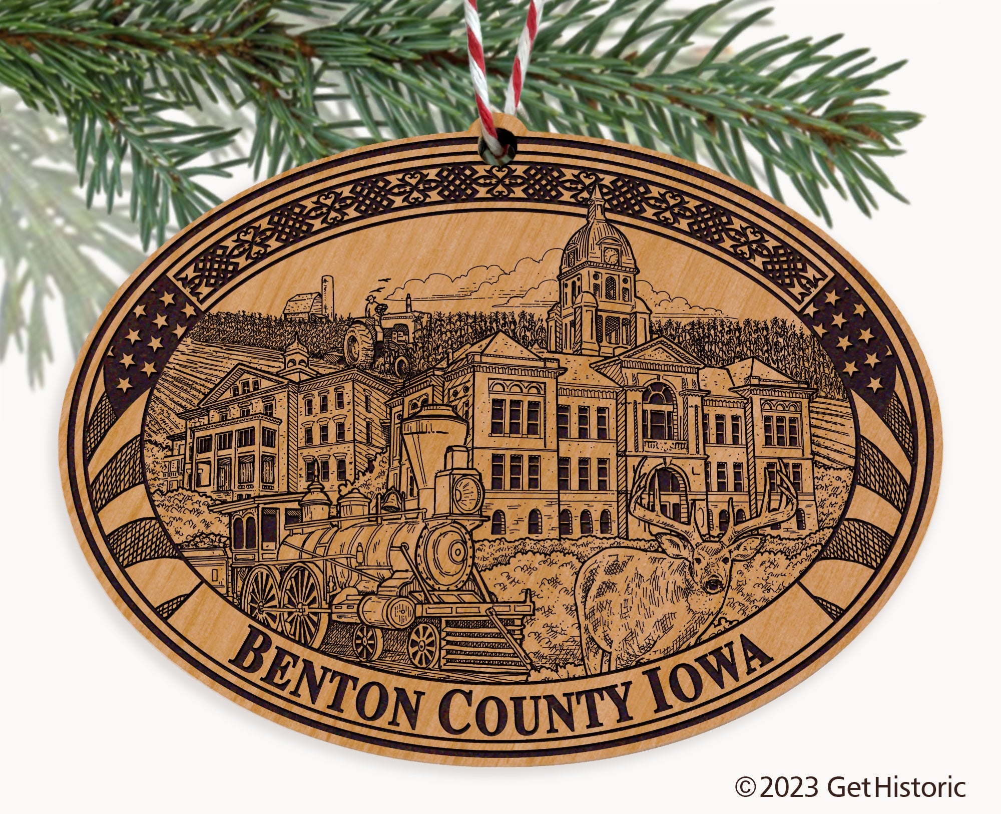 Benton County Iowa Engraved Natural Ornament