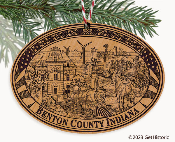 Benton County Indiana Engraved Natural Ornament