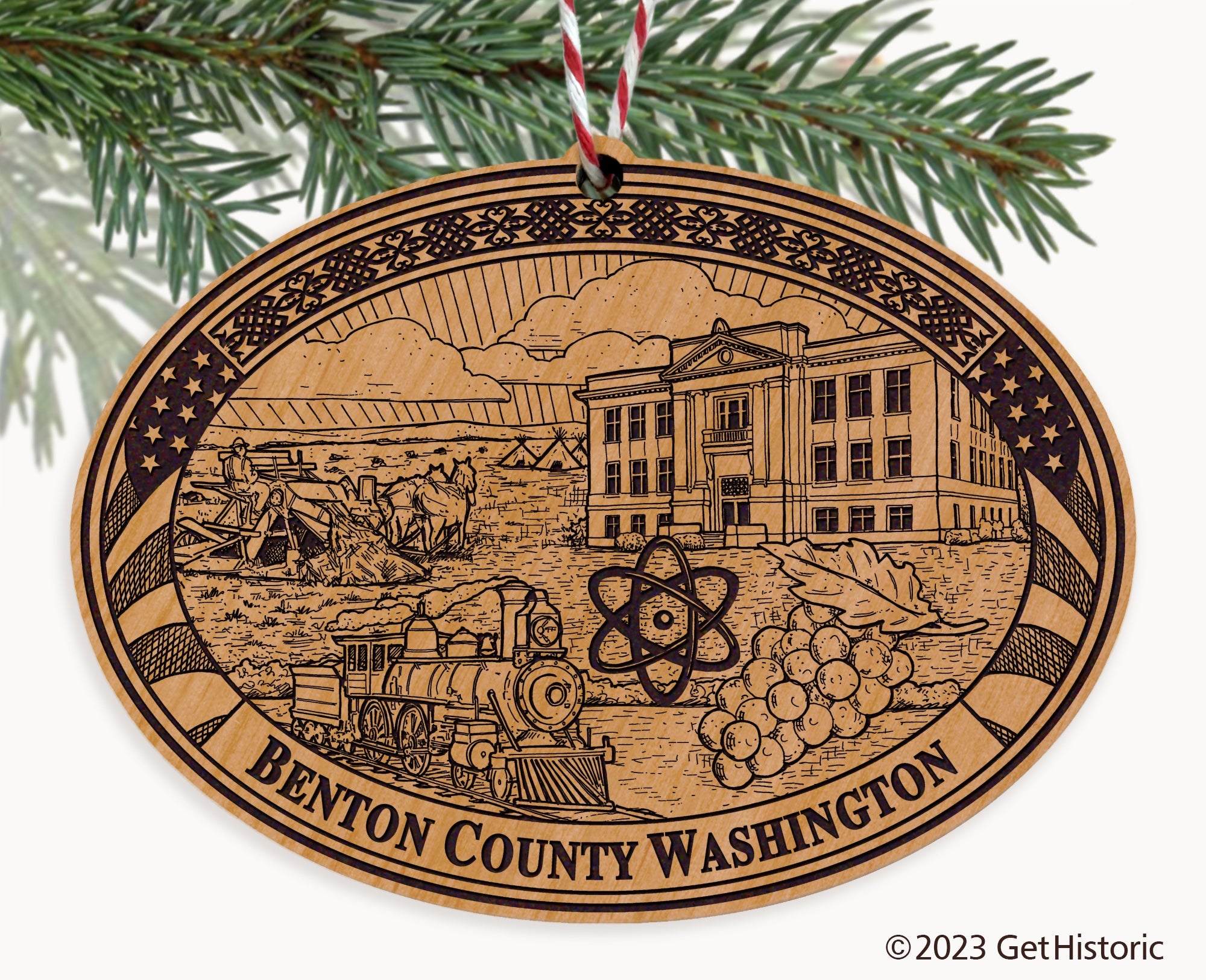 Benton County Washington Engraved Natural Ornament