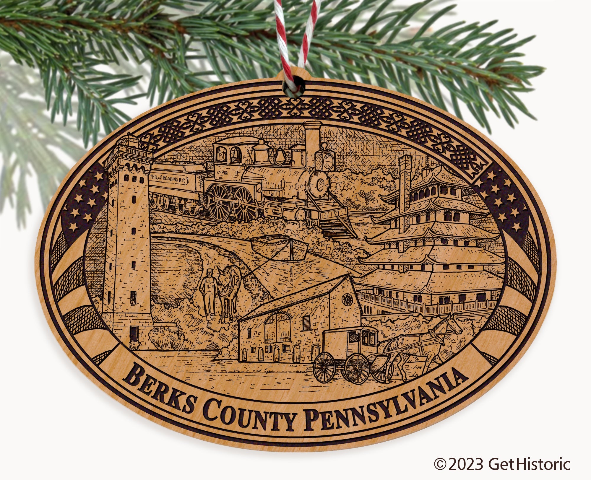 Berks County Pennsylvania Engraved Natural Ornament