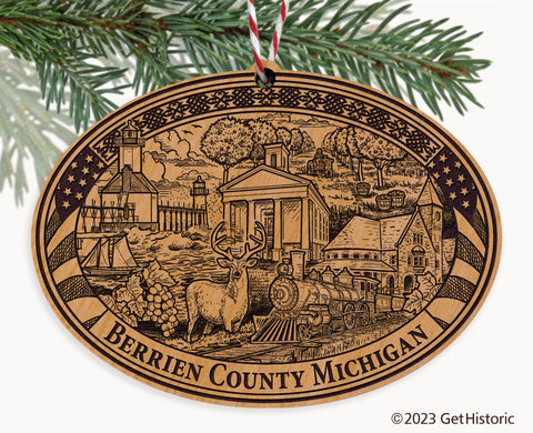 Berrien County Michigan Engraved Natural Ornament