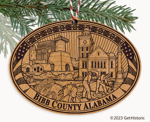 Bibb County Alabama Engraved Natural Ornament