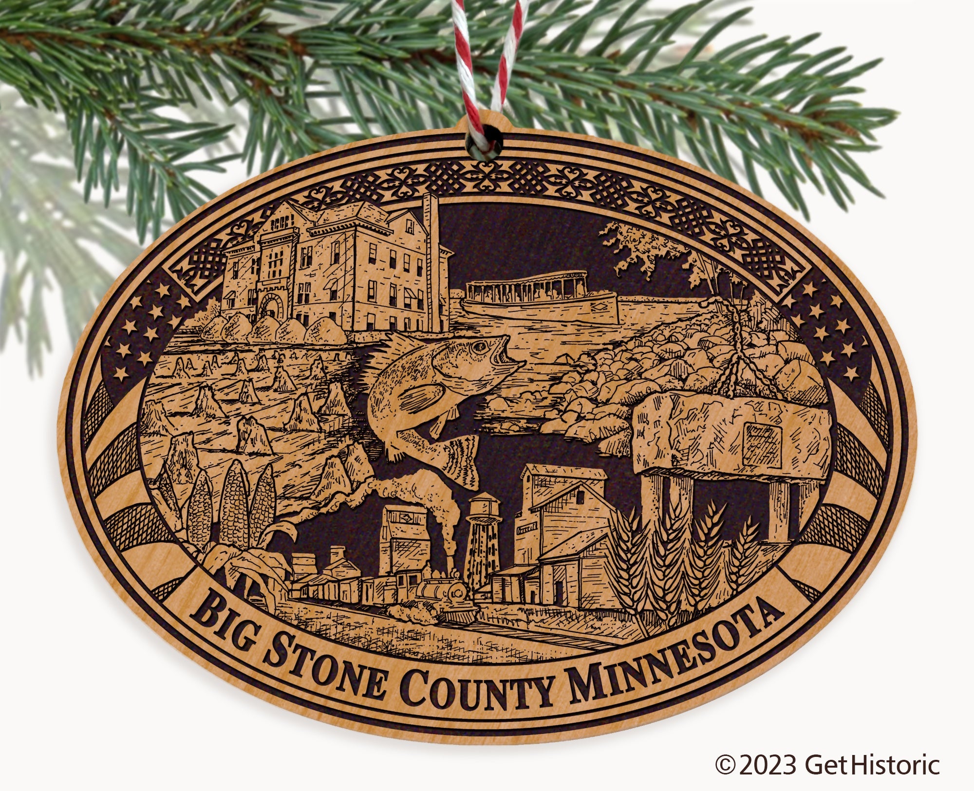 Big Stone County Minnesota Engraved Natural Ornament