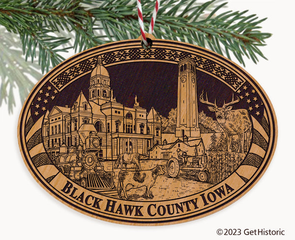Black Hawk County Iowa Engraved Natural Ornament