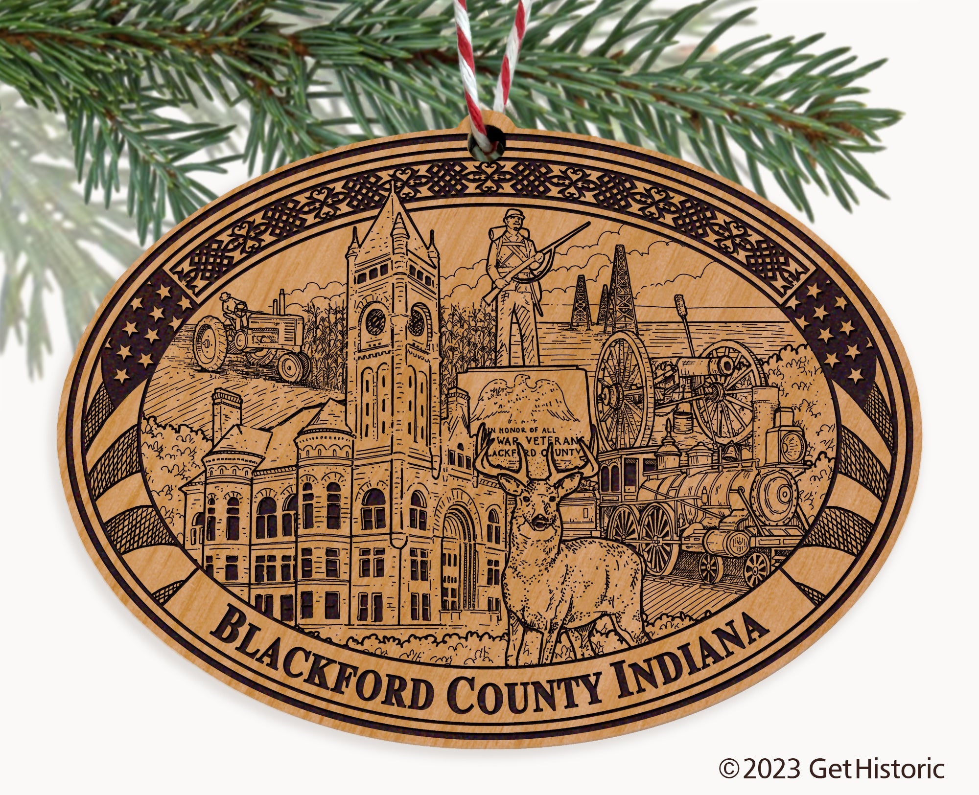 Blackford County Indiana Engraved Natural Ornament