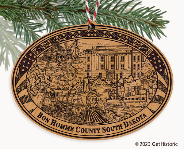 Bon Homme County South Dakota Engraved Natural Ornament