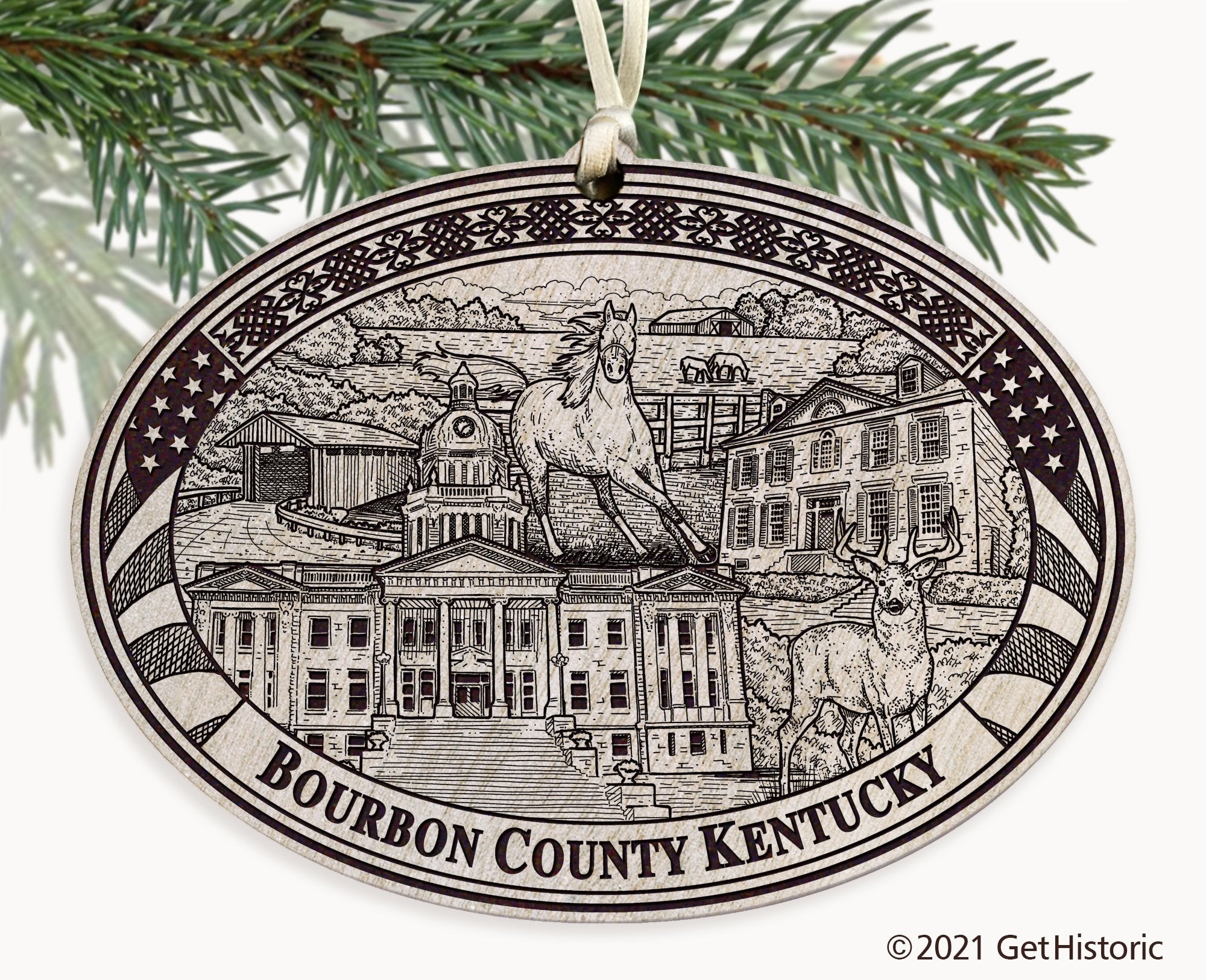 Bourbon County Kentucky Engraved Ornament